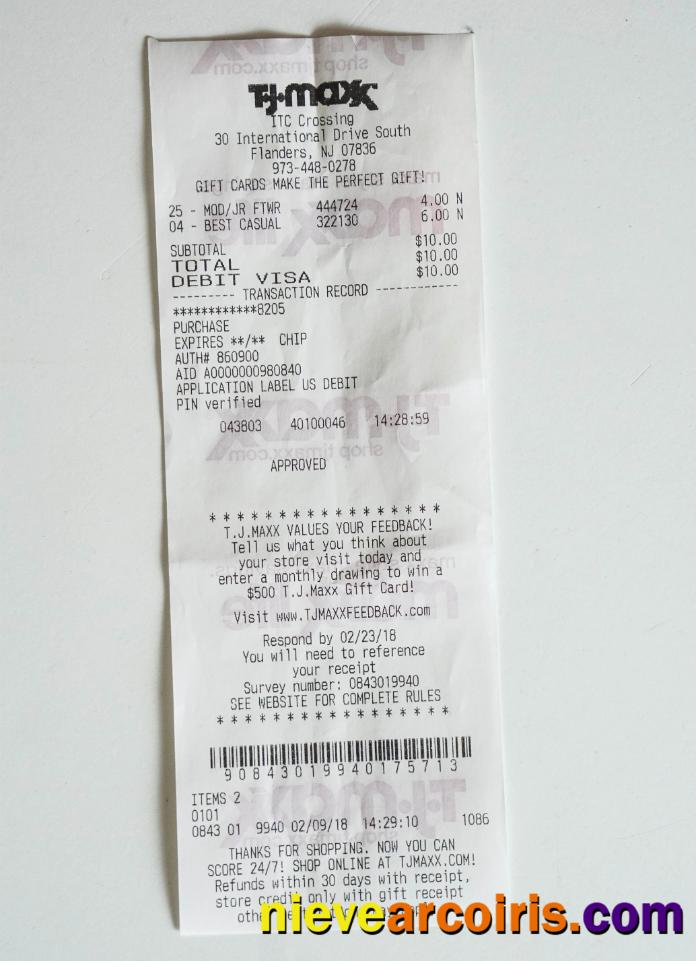 TJ maxx shop receipt